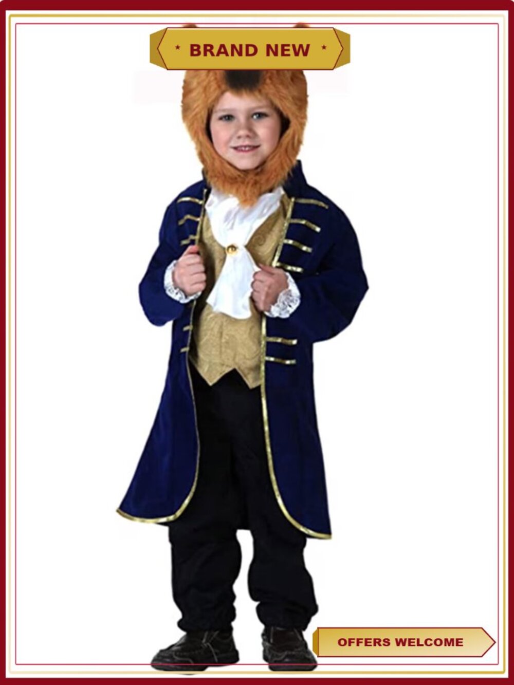 Beast Prince Costume Boys Kids Halloween Dress Up Jacket Scarf Hood